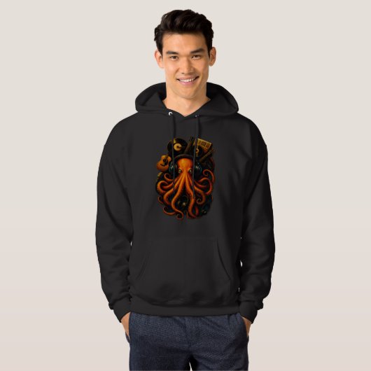 Abyss Kraken – Glowing Steampunk Octopus Hoodie パーカ (正面フル)