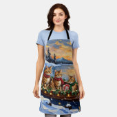 Abyssinian Cat Christmas Boat Holiday エプロン (着用した状態)