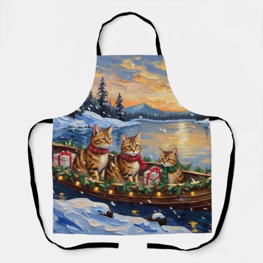 Abyssinian Cat Christmas Boat Holiday エプロン (正面)