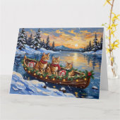 Abyssinian Cat Christmas Boat Holiday カード (黄色い花)