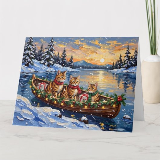 Abyssinian Cat Christmas Boat Holiday カード (正面)