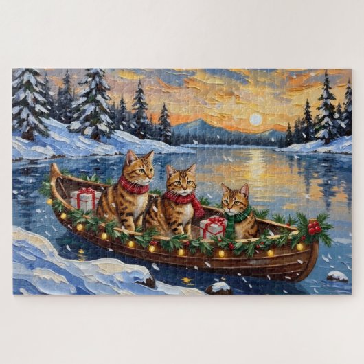 Abyssinian Cat Christmas Boat Holiday ジグソーパズル (横)