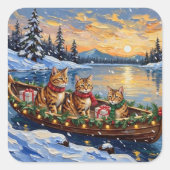 Abyssinian Cat Christmas Boat Holiday スクエアシール (正面)