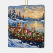 Abyssinian Cat Christmas Boat Holiday セラミックオーナメント (左)