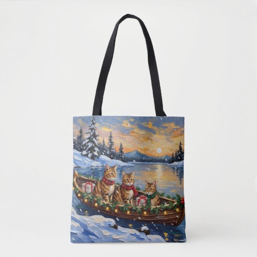 Abyssinian Cat Christmas Boat Holiday トートバッグ (正面)