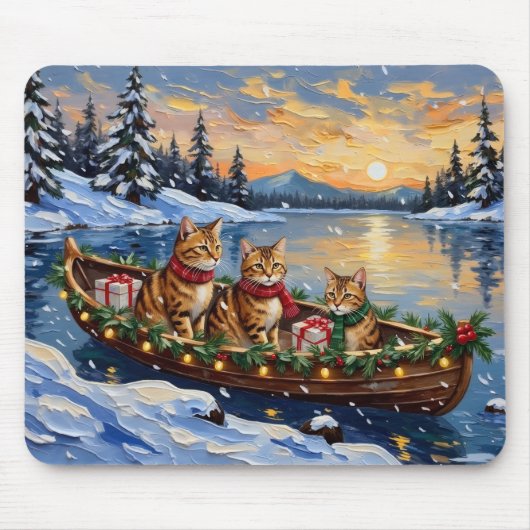 Abyssinian Cat Christmas Boat Holiday マウスパッド (正面)