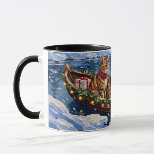 Abyssinian Cat Christmas Boat Holiday マグカップ (左)