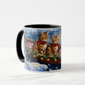 Abyssinian Cat Christmas Boat Holiday マグカップ (正面左)