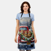 Abyssinian Cat Christmas Red Truck Holiday エプロン (着用した状態)