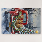 Abyssinian Cat Christmas Red Truck Holiday ジグソーパズル (横)