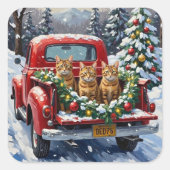 Abyssinian Cat Christmas Red Truck Holiday スクエアシール (正面)