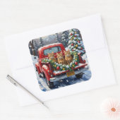 Abyssinian Cat Christmas Red Truck Holiday スクエアシール (封筒)
