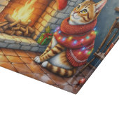 Abyssinian Cat Sitting by Fireplace with Christmas カッティングボード (角)
