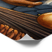 Abyssinian Cat Sitting by Fireplace with Christmas ポスター (角)