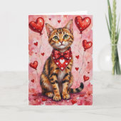 Abyssinian Cat Valentine Sitting with Hearts Red カード (正面)