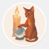Abyssinian cat with silver crystal ball ラウンドシール (正面)
