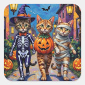Abyssinian Cats Trick-or-Treating in Halloween Cos スクエアシール (正面)