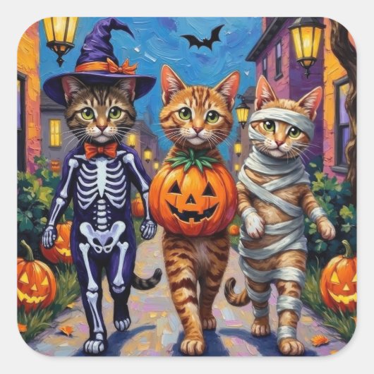 Abyssinian Cats Trick-or-Treating in Halloween Cos スクエアシール (正面)