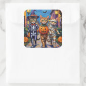 Abyssinian Cats Trick-or-Treating in Halloween Cos スクエアシール (バッグ)