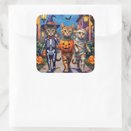Abyssinian Cats Trick-or-Treating in Halloween Cos スクエアシール (バッグ)