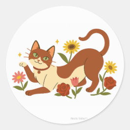 Abyssinian in the Daisies Classic Round Sticker ラウンドシール