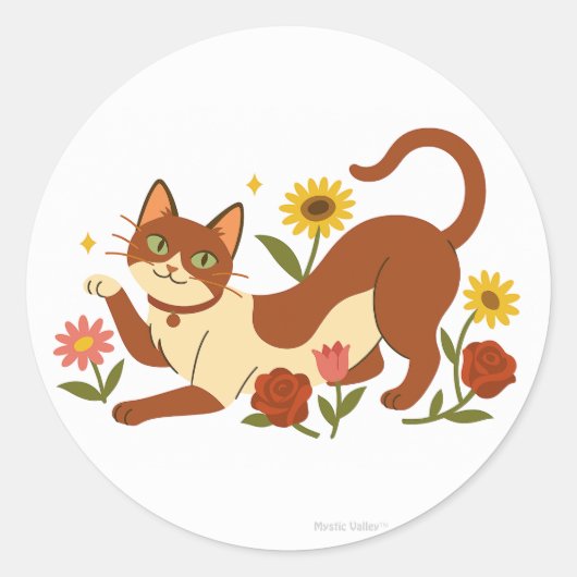 Abyssinian in the Daisies Classic Round Sticker ラウンドシール (正面)