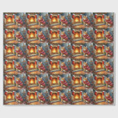 Abyssinian Sitting Fireplace with Christmas Lights ラッピングペーパー (フラット)