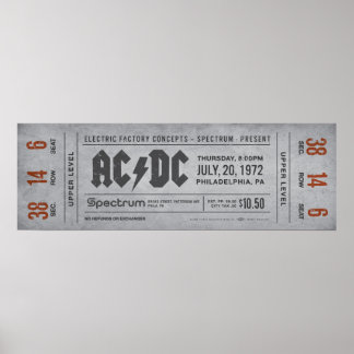 AC/DC Concert Ticket – Vintage Rock Wall Art Print ポスター