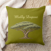 Acacia Tree Throw Pillow with Custom Name クッション (ブランケット)
