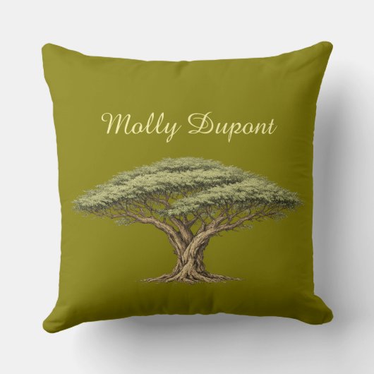 Acacia Tree Throw Pillow with Custom Name クッション (裏面)