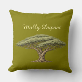Acacia Tree Throw Pillow with Custom Name クッション
