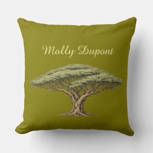 Acacia Tree Throw Pillow with Custom Name クッション (正面)