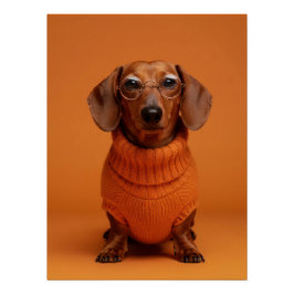 Academic Dachshund Portrait - Orange Sweater Dog ポスター