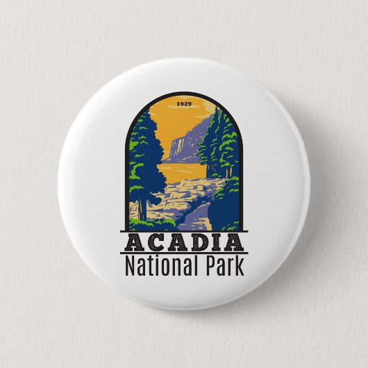Acadia National Park Bar Harbor Ocean Path 缶バッジ (正面)