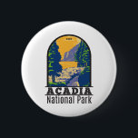 Acadia National Park Bar Harbor Ocean Path 缶バッジ<br><div class="desc">Acadia vector artwork design. Acadia National Park is primarily on Maine's Mount Desert Island. Its landscape is marked by woodland,  rocky beaches and glacier-scoured granite peaks such as Cadillac Mountain.</div>