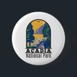 Acadia National Park Bar Harbor Ocean Path 缶バッジ<br><div class="desc">Acadia vector artwork design. Acadia National Park is primarily on Maine's Mount Desert Island. Its landscape is marked by woodland,  rocky beaches and glacier-scoured granite peaks such as Cadillac Mountain.</div>