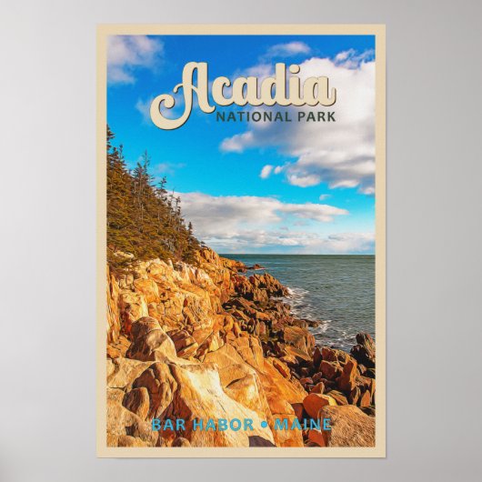 Acadia National Park Bar Harbor Watercolor ポスター (正面)