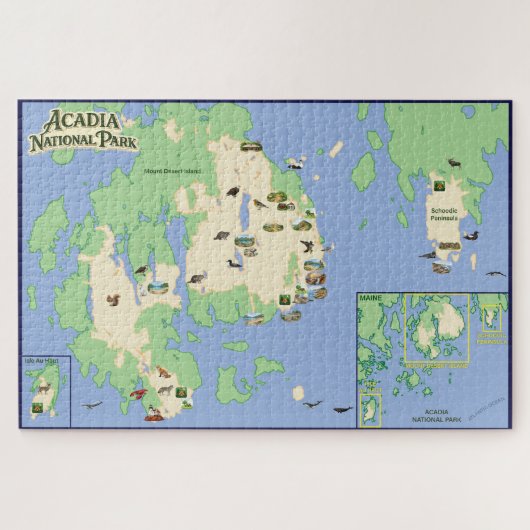 Acadia National Park Illustrated Map Puzzle ジグソーパズル (横)