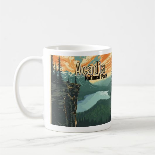 Acadia National Park Illustration Retro コーヒーマグカップ (左)