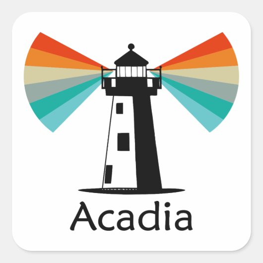 Acadia National Park Lighthouse Rainbow スクエアシール (正面)