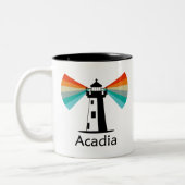 Acadia National Park Lighthouse Rainbow ツートーンマグカップ (左)