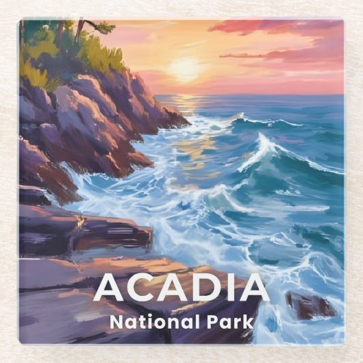 Acadia National Park | Otter Cliffs Maine Travel ガラスコースター (正面)