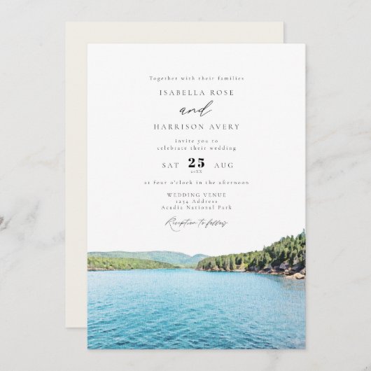 ACADIA NATIONAL PARK Water Color 結婚 Skyline's 招待状 (正面/裏面)