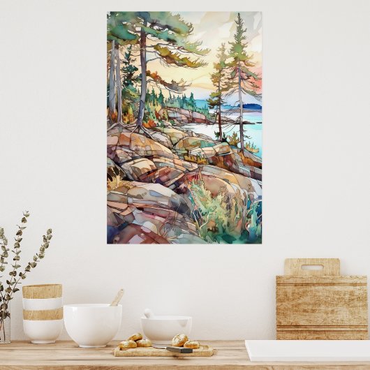 Acadia National Park Watercolor ポスター (キッチン)