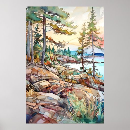 Acadia National Park Watercolor ポスター (正面)