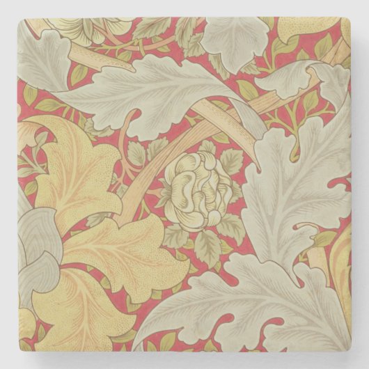 Acanthusの葉および野生は深紅色のbackgroに上がりました ストーンコースター (正面)