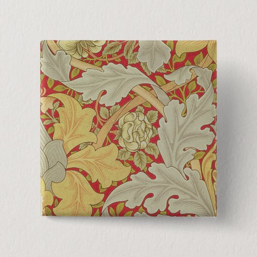 Acanthusの葉および野生は深紅色のbackgroに上がりました 缶バッジ (正面)