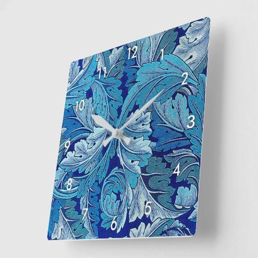 Acanthus Blue, William Morris スクエア壁時計 (傾斜)