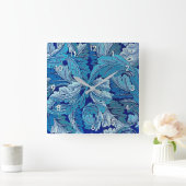 Acanthus Blue, William Morris スクエア壁時計 (ホーム)