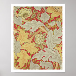 Acanthus leaves and wild rose on a crimson backgro ポスター